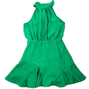 DO+BE High Neck Swing Mini Dress Size Large Green Sleeveless Bow Gathered Waist